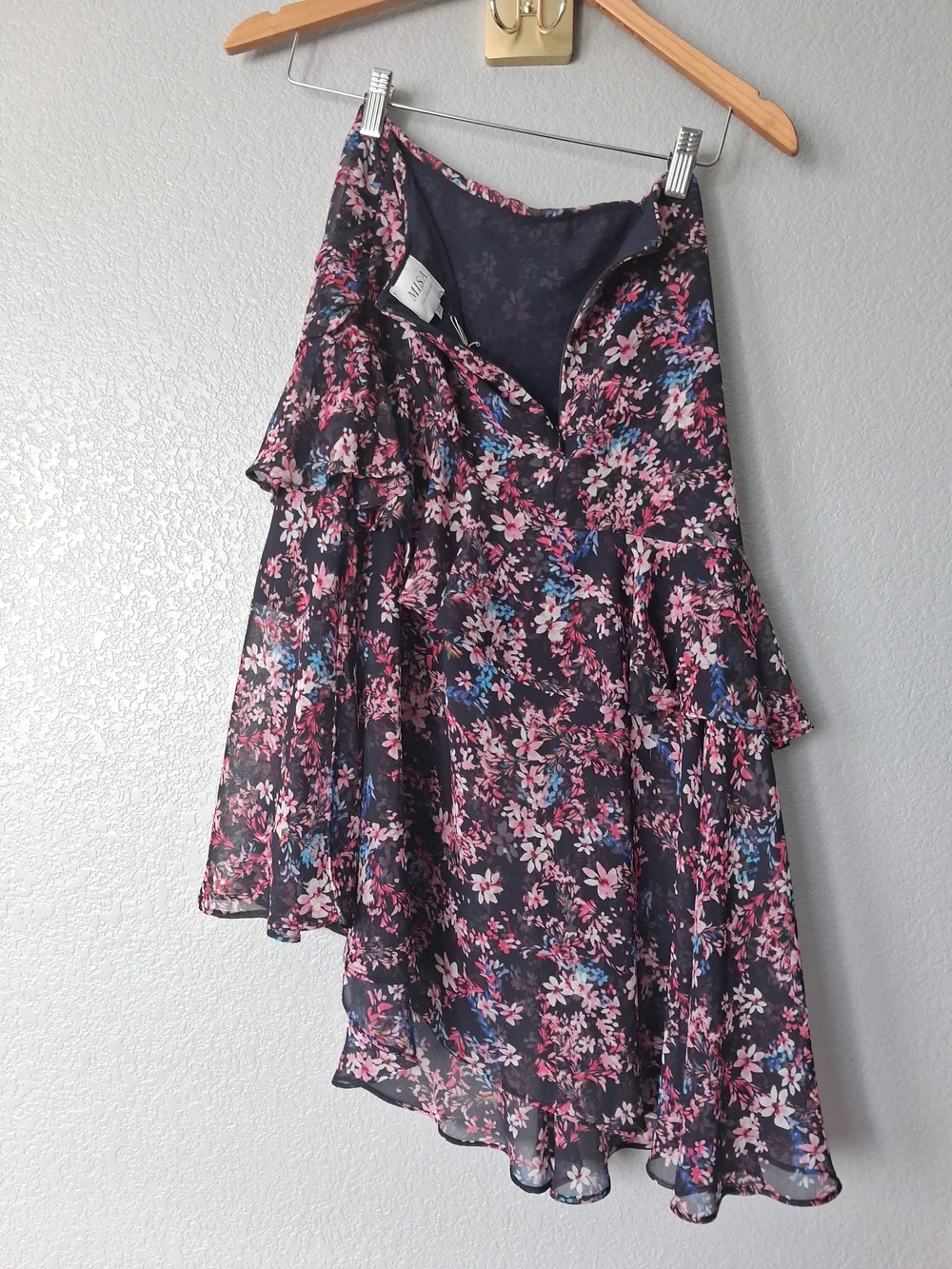 Misa Los Angeles Black Floral High-Low Ruffle Skirt